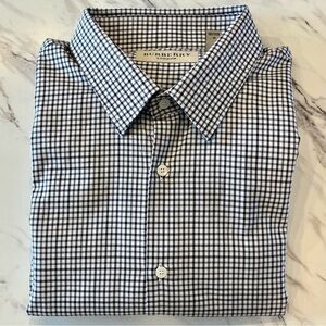 Burberry London Men's 42 - 16 1/2 Slim Blue Check Plaid Dress Shirt Button Down